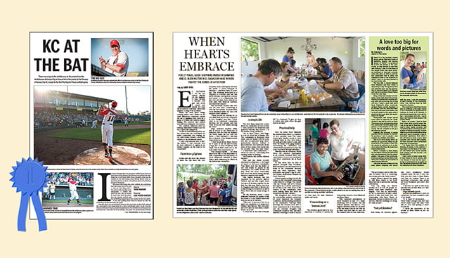 Among the honors for The Leaven at the 2015 Catholic media convention in Buffalo, New York, were first-place awards for photographer Lori Wood Habiger's multi-picture package, "KC at the Bat" and Leaven intern Libby Hyde's "When Hearts Embrace," which received a first-place Archbishop Edward T. O'Meara award.