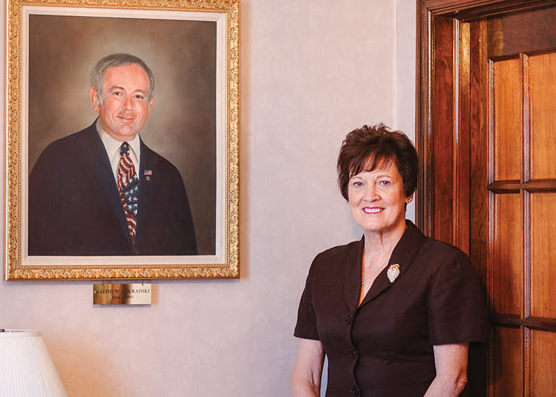 A portrait of Matt Skradski hangs in the foyer of Skradski Funeral Home. Helen Skradski ran the business in partnership with her husband until his sudden death in 1997.