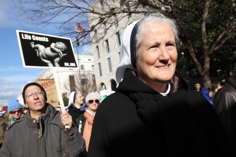 Mother Agnes Mary Donovan, superior general of the Sisters of Life, walks with other pro-life advocates during the March for Life in Washington Jan. 22, 2015. (CNS photo/Gregory A. Shemitz)