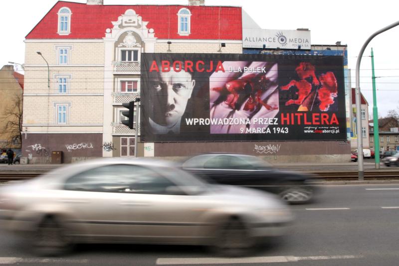 A pro-life poster is seen in 2010 on a billboard in Poznan, Poland. Poland's Catholic bishops have called for a permanent ban on abortions to mark the anniversary of their country's Christian conversion in A.D. 966. (CNS photo/Adam Ciereszko, EPA)