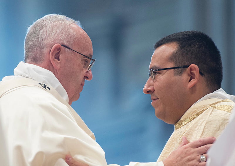 Photo courtesy of Agustin Martinez Deacon Agustin Martinez greets Pope Francis in a Mass he assisted at with the Holy Father in Rome.