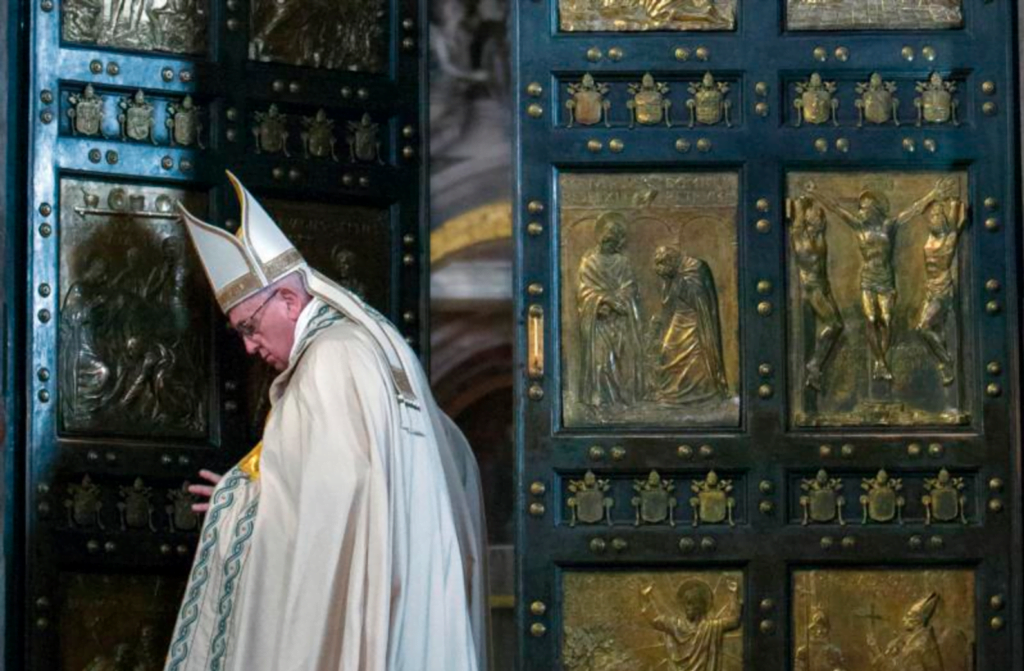 Pope Francis closes the Holy Door of St. Peter's Basilica before a Mass to conclude the Extraordinary Jubilee of Mercy at the Vatican Nov. 20. In concluding the Holy Year, the pope called for mercy to become a permanent part of the lives of believers. (CNS photo/Maria Grazia Picciarella, pool)